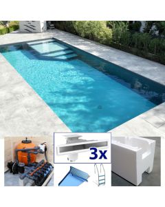 Easy kit Sand Line, kit piscina fai da te 4 x 14 x h 1.50, skimmer sfioratore filtro a sabbia