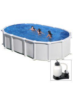 HAITI - 610 x 375 x h 132 cm - filtro SABBIA - piscina fuoriterra rigida in acciaio colore bianco - Grè
