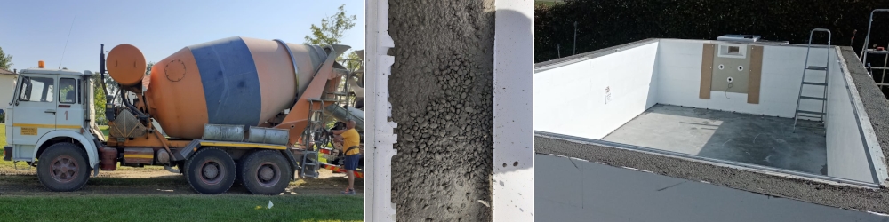 getto del cemento durante la costruzione di una piscina
